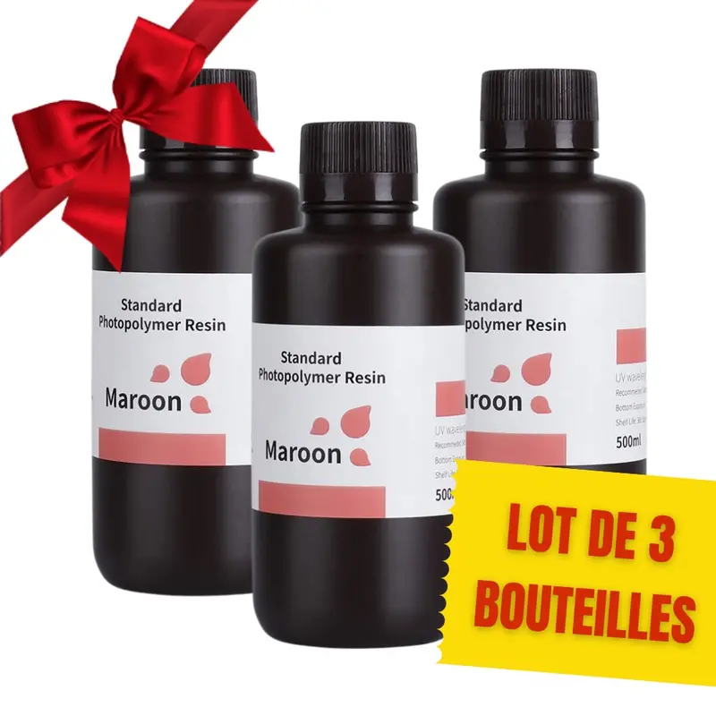 Pack Elegoo - 3X Résine Uv Standard - Bordeaux (Maroon) - 1 Kg 1