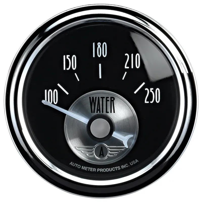 Autometer 2038 Prestige Series Water Temperature Gauge – 2-1/16 In, Electric, 0–250°F, Black Diamond Face 1